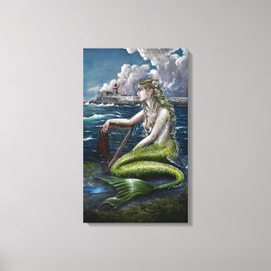 Irish Mermaid mit Harfenplakat Leinwanddruck