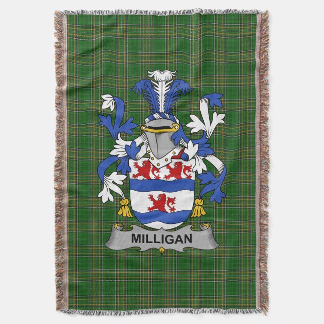Irish Milligan Coat of Arms Familienwappen Irland Decke (Vorderseite Vertikal)