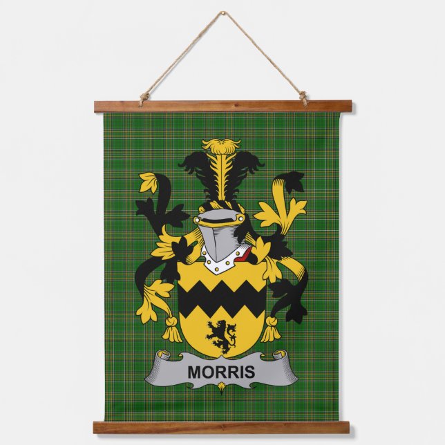 Irish Morris Coat of Arms Family Crest Wandteppich Mit Holzrahmen (Vorderseite)
