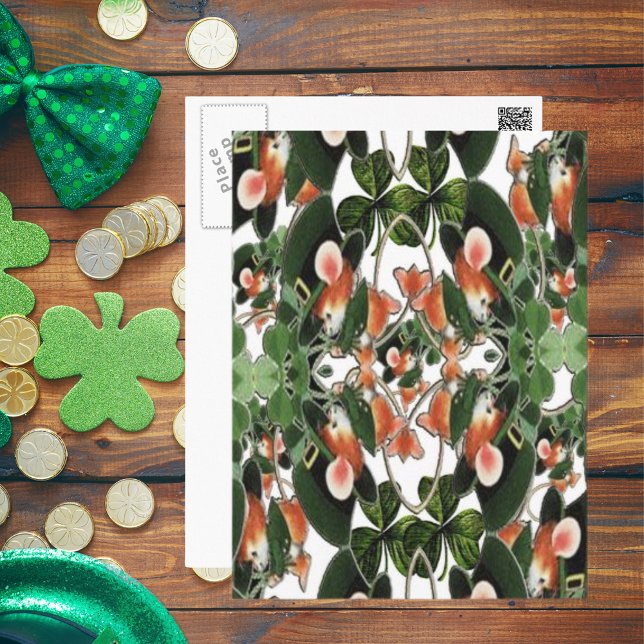 Irish Mouse Kaleidoscope Two St Patrick's Day Postkarte (Irish Mouse Kaleidoscope Two St Patrick's Day Postcard)