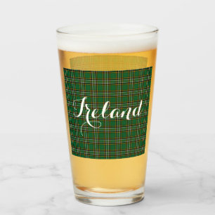 Irish National Tartan & Customizable Text Glas