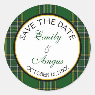 Irish National Tartan Wedding Save the Date Runder Aufkleber