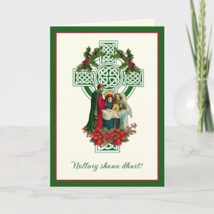 Irish Nativity Jungfrau Mary Jesus Poinsettias Hol Feiertagskarte