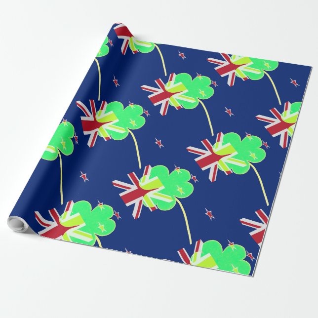 Irish New Zealand Flag Kleeblatt Clover St Patrick Geschenkpapier (Ungerollt)