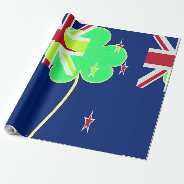 Irish New Zealand Flag Kleeblatt Clover St Patrick Geschenkpapier (Ungerollt)