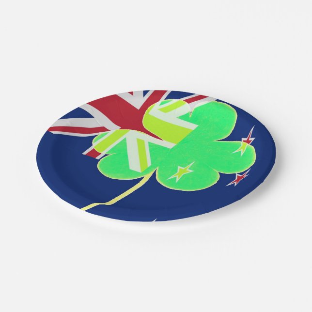 Irish New Zealand Flag Kleeblatt Clover St Patrick Pappteller (Schrägansicht)