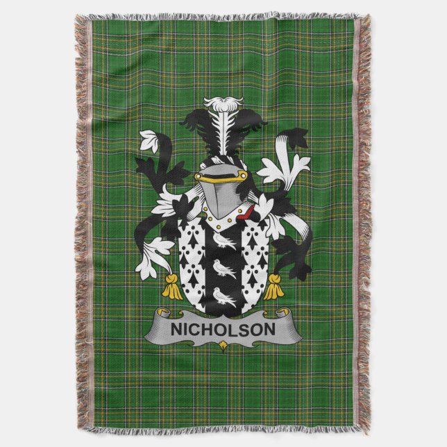 Irish Nicholson Coat of Arms Familienwappen Irland Decke (Vorderseite Vertikal)
