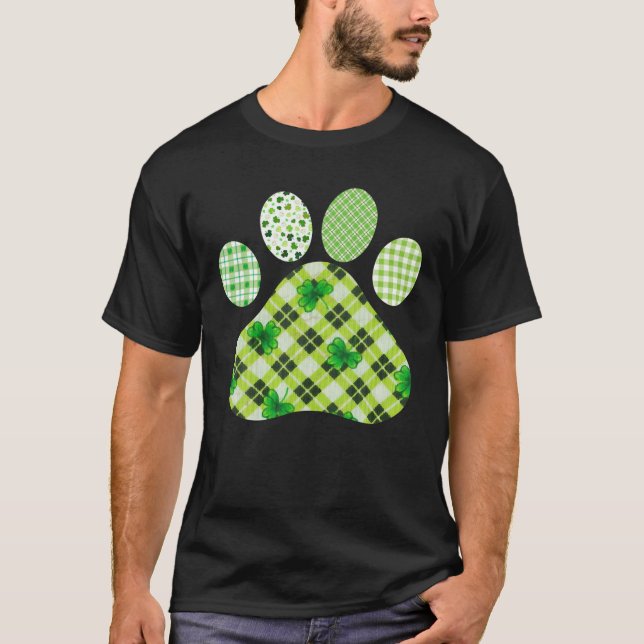 Irish Niedlich Dog Paw Print Clovers, St Patrick's T-Shirt (Vorderseite)