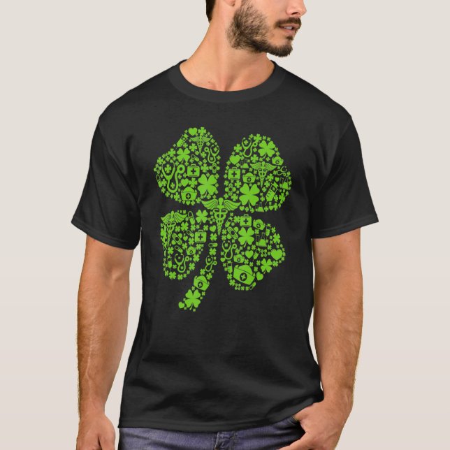 Irish Nurse Kleeblatt Stethoscope St Patricks Day T-Shirt (Vorderseite)