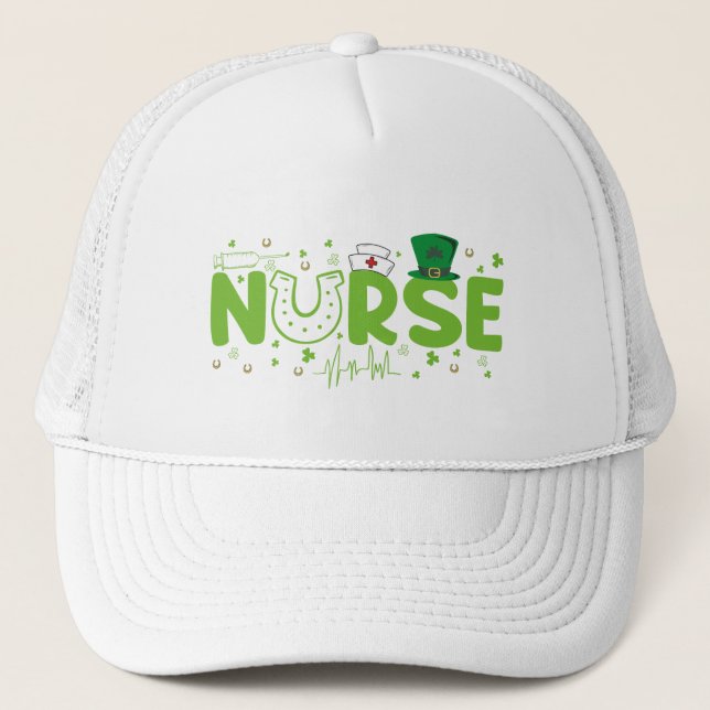 Irish Nurse Stethoscope Scrub Patricks Day Nurses Truckerkappe (Vorderseite)