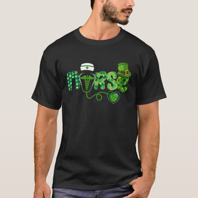 Irish Nurse Stethoscope Scrub St Patricks Day Nurs T-Shirt (Vorderseite)