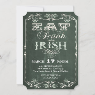 Irish Party Eat Drinks und sein Irish Chalkboard Einladung