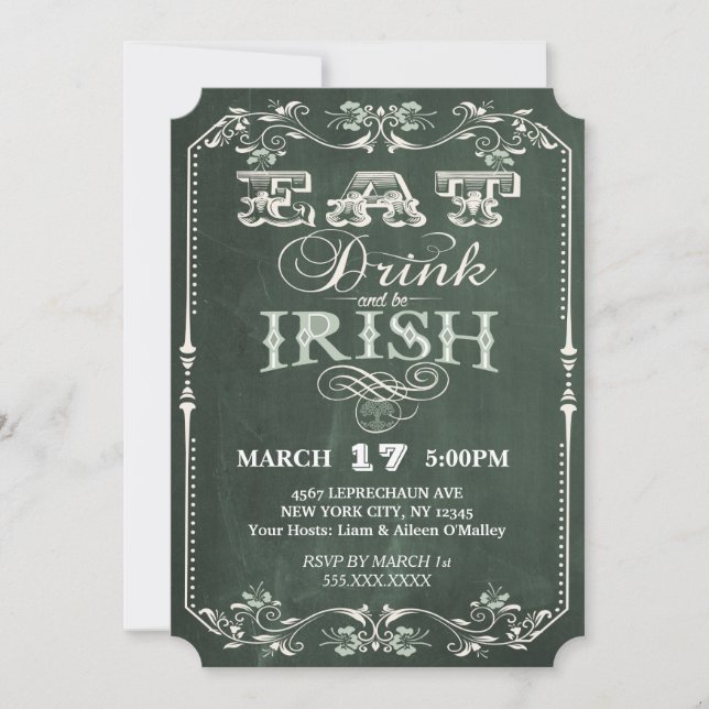 Irish Party Eat Drinks und sein Irish Chalkboard Einladung (Vorderseite)