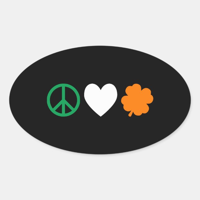 Irish Peace Liebe & Kleeblatts Ovaler Aufkleber (Vorderseite)