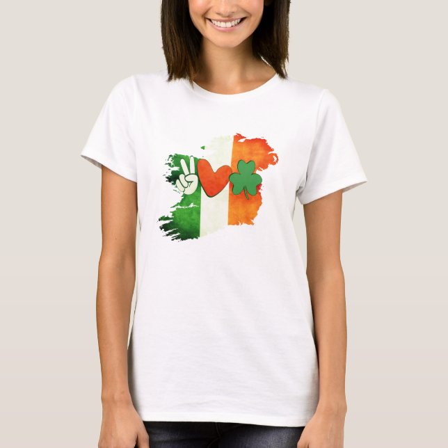 Irish Peace Liebe T-Shirt, Retro St Patricks T-Shirt (Vorderseite)
