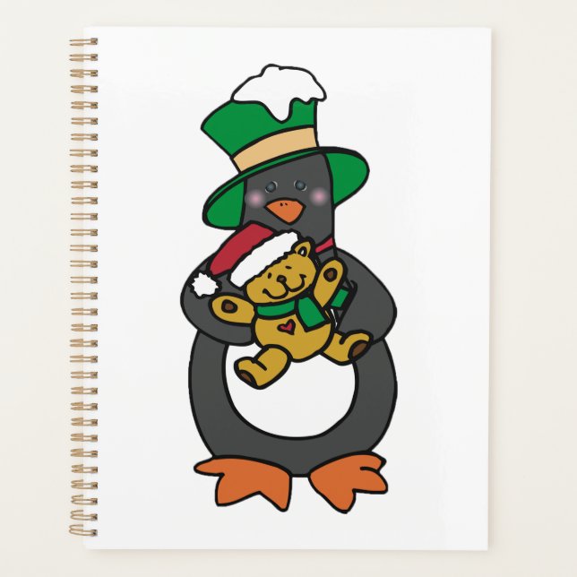 Irish Penguin hält Weihnachts-Teddybär Planer (Vorderseite)