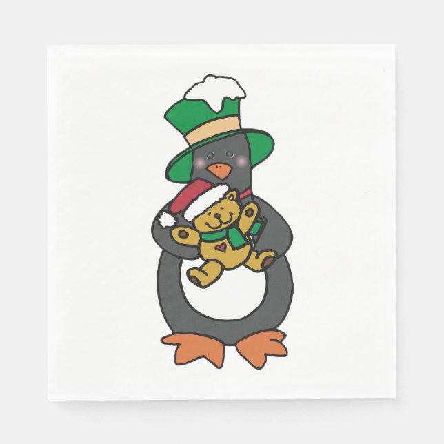 Irish Penguin Holding Christmas Teddy Bear Serviette (Vorderseite)
