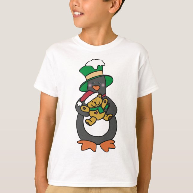 Irish Penguin Holding Christmas Teddy Bear T-Shirt (Vorderseite)