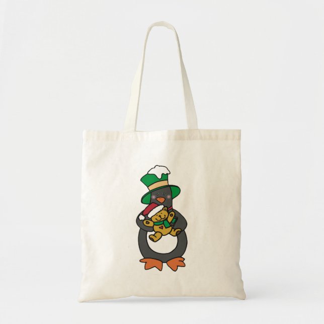 Irish Penguin Holding Christmas Teddy Bear Tragetasche (Vorne)
