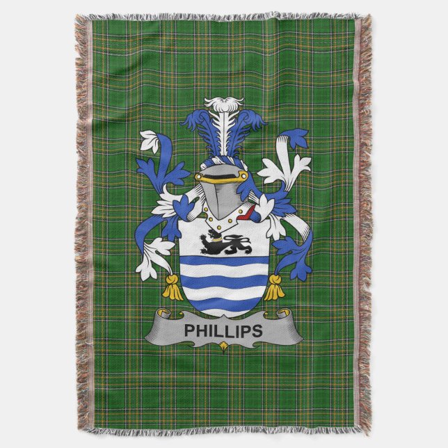 Irish Phillips Coat of Arms Familienwappen Irland Decke (Vorderseite Vertikal)