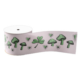 Irish Pink and Green Kleeblatt Heart & Mushroom 3" Ripsband