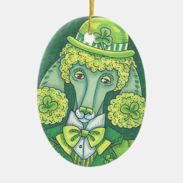 IRISH POODLE ST. PATRICK'S DAY HUNDE ORNAMENT Oval (Vorne)