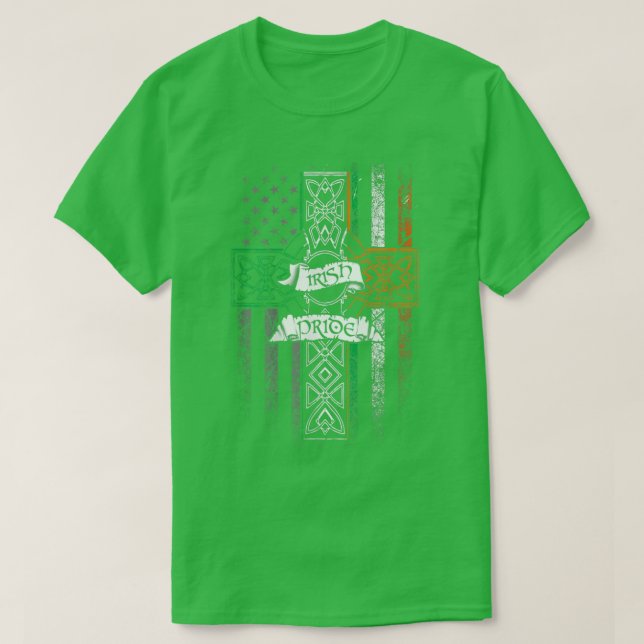 Irish Pride American Flag Celtic Cross St Patricks T-Shirt (Design vorne)