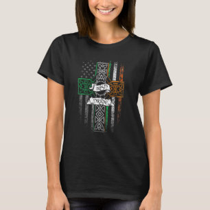 Irish Pride American Flag Celtic Cross St Patricks T-Shirt