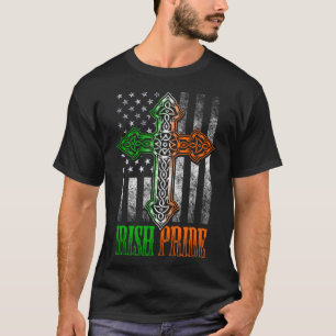 Irish Pride Celtic Cross American Flag Irland Gru T-Shirt