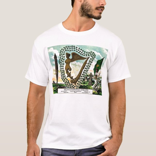 Irish Pride Irlands Embleme goldene Harfenkleber T-Shirt (Vorderseite)
