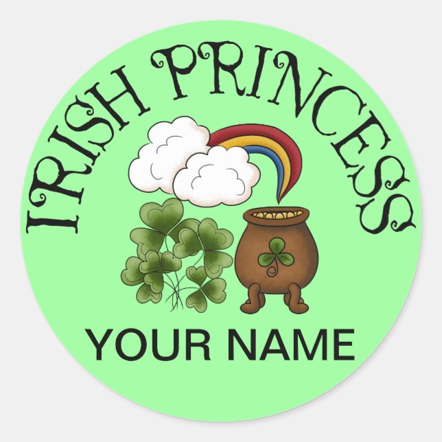 Irish Princess Kleeblatts Pot of Gold Runder Aufkleber (Vorderseite)