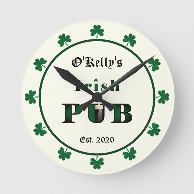 Irish Pub Bar Tavern Acryl Wall Clock Runde Wanduhr (Vorderseite)