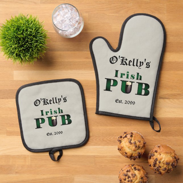 Irish Pub Bar Tavern GRILLEN Ofenhandschuh & Topflappen-Set (Oben Unten)