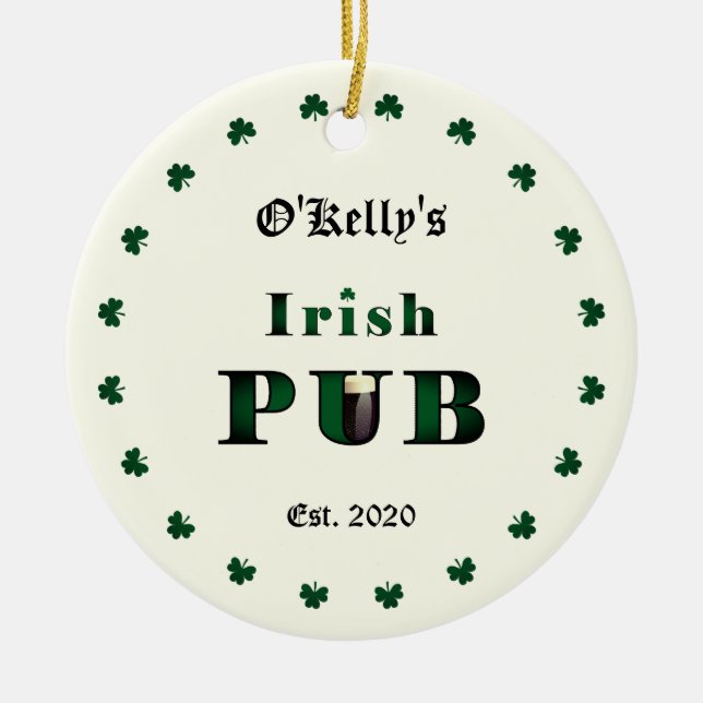 Irish Pub Bar Tavern Weihnachtsdekoration Keramik Ornament (Vorne)