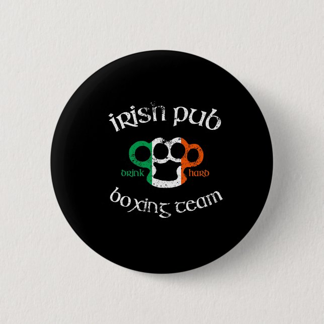 Irish Pub Drink Hard Boxing Team gestörtes T-Shirt Button (Vorderseite)