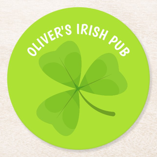 Irish Pub Green Kleeblatt Runder Pappuntersetzer (Vorderseite)
