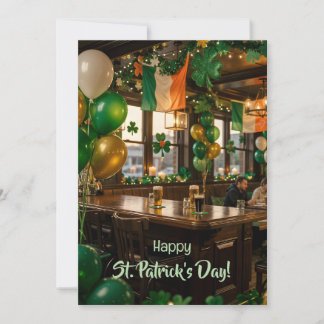 Irish pub ready for St. Patrick's Day party, green Feiertagskarte