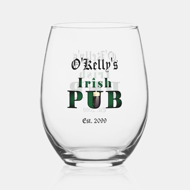Irish Pub Stemless Wine Cocktail Glass Trinkbehält Weinglas Ohne Stiel (Vorderseite)