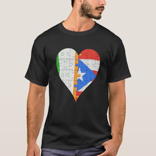 Irish Puerto Rico Flag Herz T-Shirt (Vorderseite)