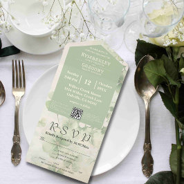 Irish QR-Code für botanische Blumenchartreuse All In One Einladung