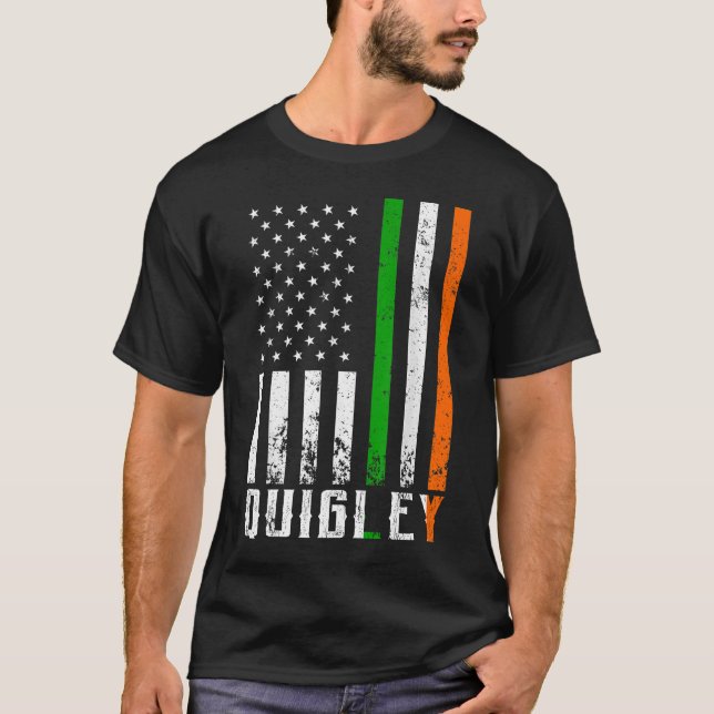 Irish QUIGLEY Family American Flag Ireland Flag T-Shirt (Vorderseite)