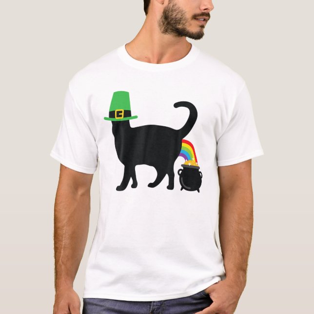 Irish Rainbow Cat Pot of Gold Funny St Patricks Da T-Shirt (Vorderseite)