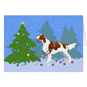Irish Red and White Setter Decorating Tree Card