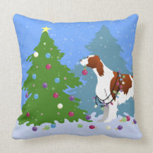 Irish Red and White Setter Decorating Tree