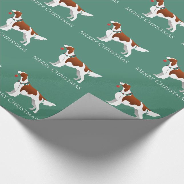 Irish Red and White Setter Frohe Weihnachten Geschenkpapier (Ecke)