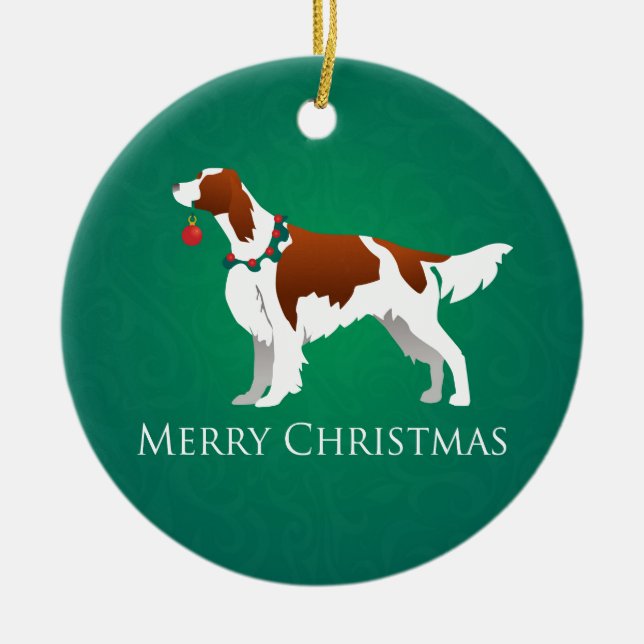 Irish Red and White Setter Frohe Weihnachtsgestalt Keramikornament (Vorne)