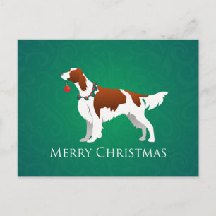 Irish Red and White Setter Merry Christmas Design Feiertagspostkarte