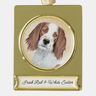Irish Red and White Setter Painting - Original Art Banner-Ornament Gold