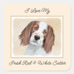 Irish Red and White Setter Painting - Original Art Quadratischer Aufkleber