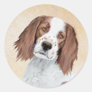 Irish Red and White Setter Painting - Original Art Runder Aufkleber